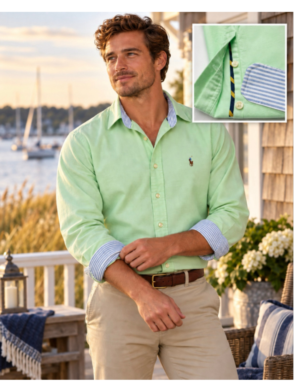 Men’s Ralph Lauren Mint Green Oxford Button-Down Shirt Contrast Collar Grosgrain